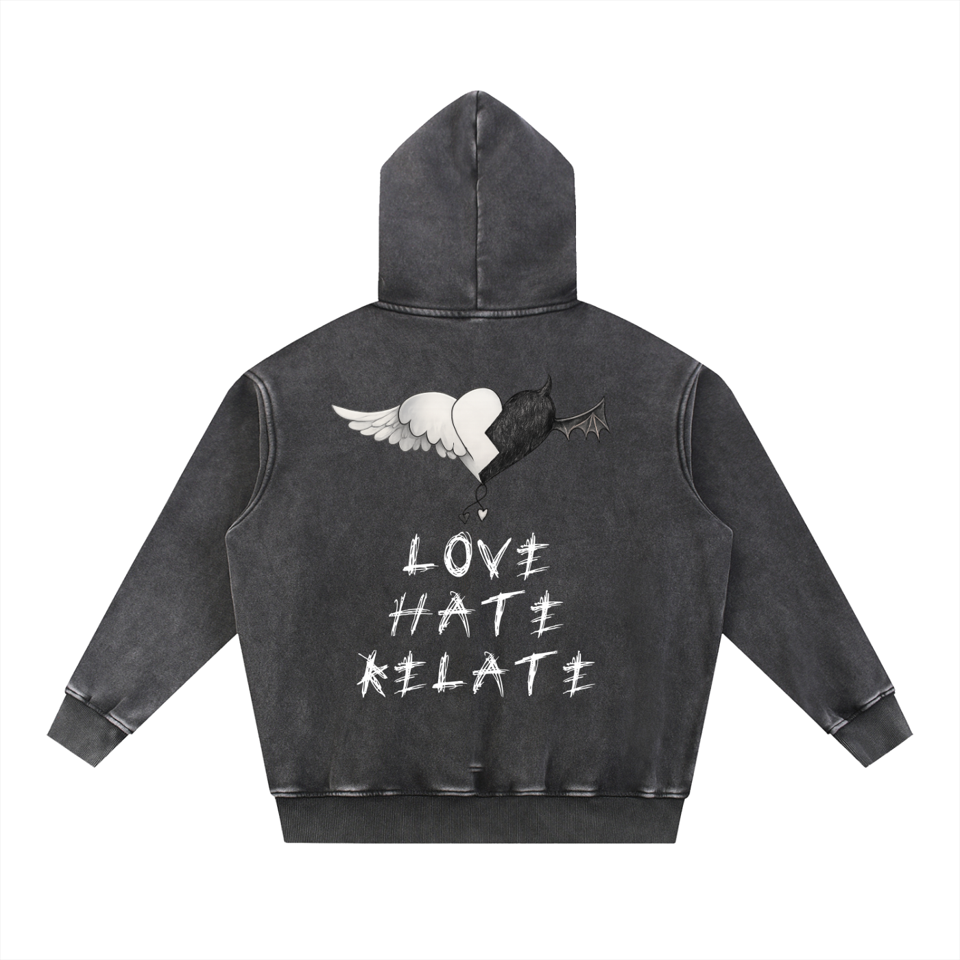 Snow Washed Demon/Angel Fleece Oversize Hoodie